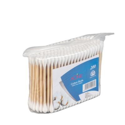 China Hot Selling Makeup Online Store Soft/Soft/Safe Cotton Swabs Wooden Stick 200pcs Daily Swab Stick Cotton Tipped Buds In Polybag for sale