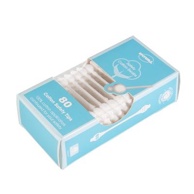 China 80Pcs Paper Stick Safty Baby Care Soft/Sweet/Safe Cotton Buds With Ivry Board Box for sale