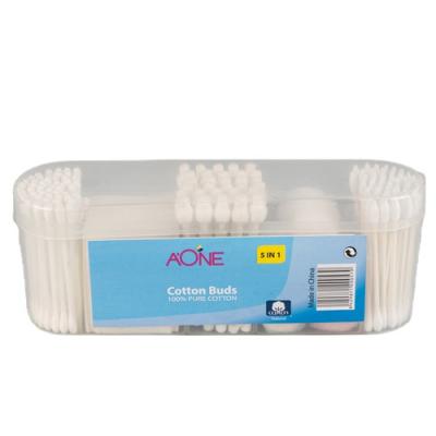 China Soft/Soft/Safe 5 in 1 Cosmetic Set with Cotton Balls, Cotton Pads and Cotton Bud in Rectangular PP Box for sale