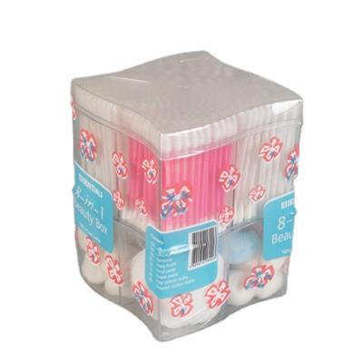 China Soft/Mild/Safe 8 cotton buds in 1 cosmetic set with cotton balls, cotton pads in pp box for sale