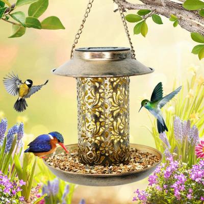 China OEM&ODM Sustainable Solar Wild Bird Feeder, Heavy Duty Metal Outdoor Wild Birdfeeder with Light for Outdoor Garden Yard Backyard Decoration for sale