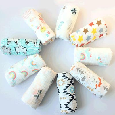 China Wholesale Printing Pattern Cotton Anti-pilling Muslin Wrap Baby Blanket Muslin Blanket Wraps Baby Muslin Wrap for sale