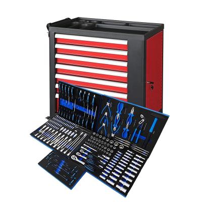 China Durable And Movable 770mm 30 Inch Roll Cabinet Tool Box With Door 225 Pcs Mechanic Tool Kits Socket Wrench Set for sale