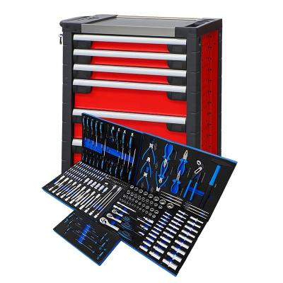 China Durable 6 Drawer Stainless Steel Top Cover Garage Tool Cabinet Screwdriver Sets Useful Tools 225 Pcs for sale