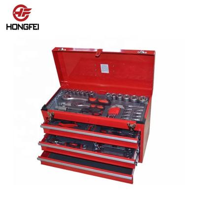 China Powder Coating And Silk Printing 3 Drawer Mini Metal Tool Box With 105pcs Tools for sale