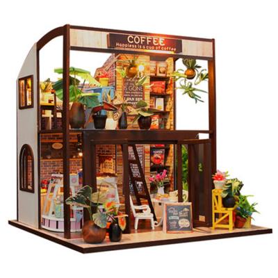 China Wholesale Cute Miniature DIY Wooden Home Accessories Shop Doll House Cafe Display for sale