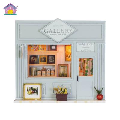 China Good DIY Quality With Light And Movable Wooden Door DIY Dolls House Store Kits for sale