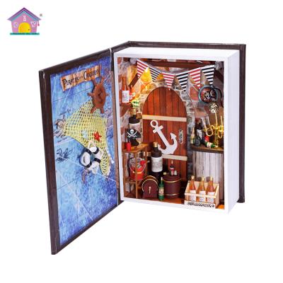 China Fabric wood unfinished diy craft dollhouse miniature books, kids diy handmade wooden dollhouse book kit for sale