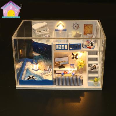 China New Wooden Wooden Dollhouse Toy With Dust Cover from Toy Doll House Miniature DIY for sale