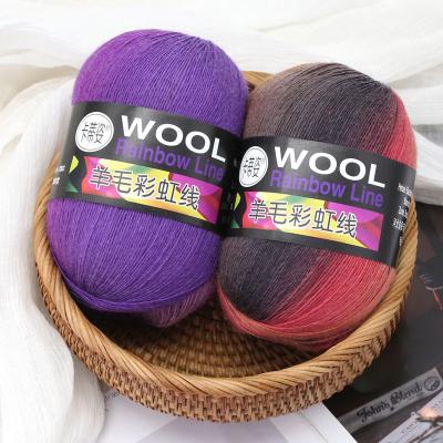 China 100g Recycled Dyed Rainbow Wool Yarn Color Gradient Baton Needle Medium Thick Yarn Hand Knitted Hat Coat Scarf Yarn for sale