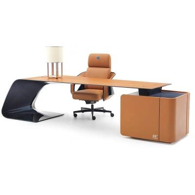 China Italian luxury home office table modern executive leather desk foldable with chair for sale