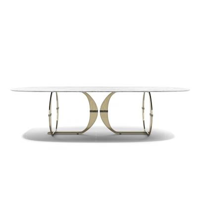 China Luxury Home Furniture Stainless Steel Gold Leg Marble Top Dining Table (Height) Adjustable for sale