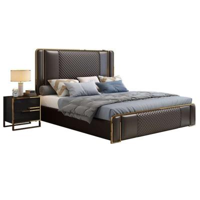 China Brown Color Leather Frame Gold Expandable Queen Bed With Storage for sale