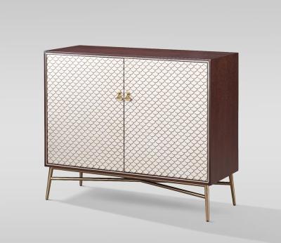 China Minimalist Wooden Fish Scales Stainless Steel Gold Leg Side Cabinet Sideboard for sale