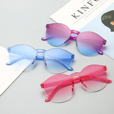 China Wholesale Promotional Fashion Sunglasses Fashion Women Round Frame Rimless Clear Gradient PC Lens UV Sun Glasses 400 for sale