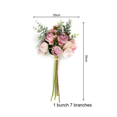 China Small flower bud eco-friendly simulation eucalyptus bouquet tea rose decoration artificial flower bouquet home bridal photo 1 piece for sale