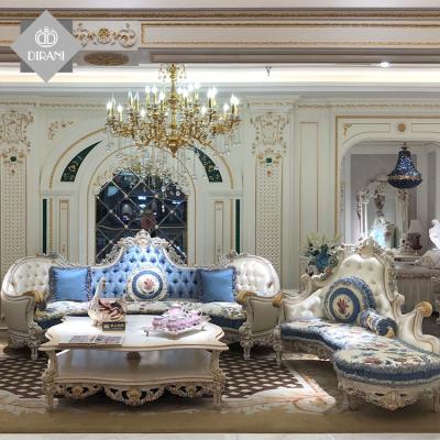 China Classic Vintage Flower Sofa Royal European Leather Victorian Style Sofa Furniture Solid Wood Carved Luxury Classic Sofa Set for sale