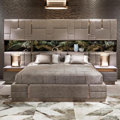 China Customized Modern Queen Size Headboard Double Bed Genuine Leather Beds Available Frame Modern Italian Leather Luxury Queen Double Bed for sale