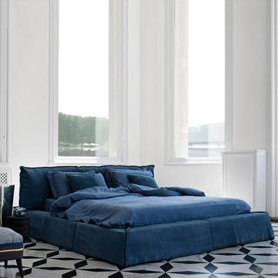 China Other Fabrics Bed Bedroom Furniture King Size Modern Blue Soft Double Bed Italian Beds for sale