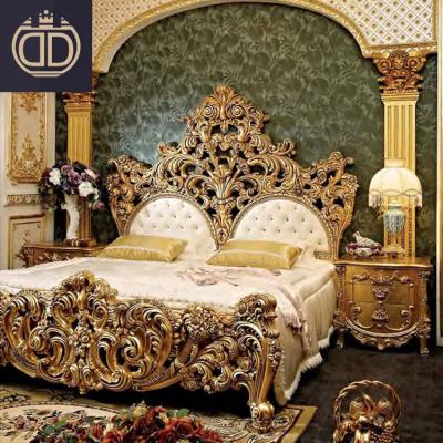 China Bedroom furniture woodbeds latest classic luxury designs grand royal gold antique beds for sale