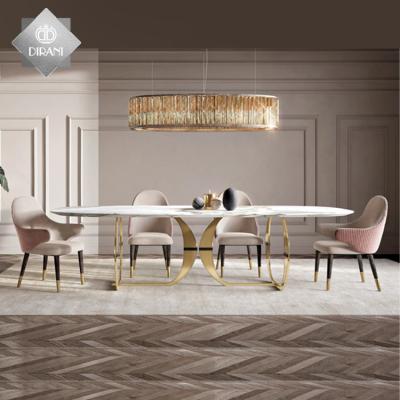 China Customized Top Modern Luxury Marble Stone Dining Chairs Sets Marble Stone Dining Chairs Stainless Steel Leg Dining Table Metal Dining Tables Sets for sale