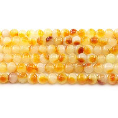 China For Jewelry Making Wholesale 4/6/8/10mm Yellow With White Round Loose Jade Bead Bracelet Gemstone Set Natural Stone Beads For Jewelry Making Sets for sale