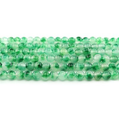 China For Jewelry Making Wholesale 4/6/8/10mm Green With White Round Loose Jade Bead Bracelet Gemstone Set Natural Stone Beads For Jewelry Making Sets for sale