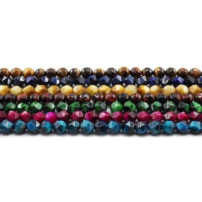 China For Jewelry Making Wholesale 4/6/8/10mm Multicolor Color Cut Tiger Eye Stone Loose Gemstone Set Natural Stone Beads For Jewelry Making Sets for sale