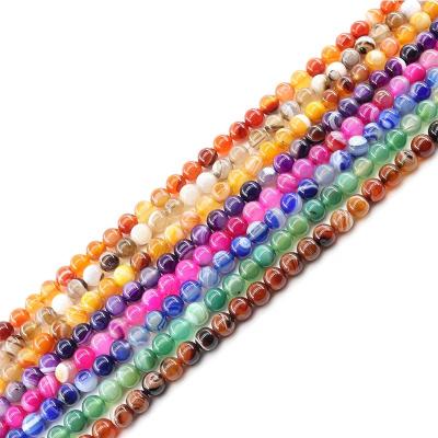 China For Jewelry Making Wholesale 4/6/8/10mm Multicolor Color Striped Agate Loose Gemstone Set Natural Stone Beads For Jewelry Making Sets for sale