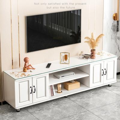 China Customized Modern Tv Stand Home Designs Cheap wooden glass Tv Cabinet With Tempered Glass Top for sale