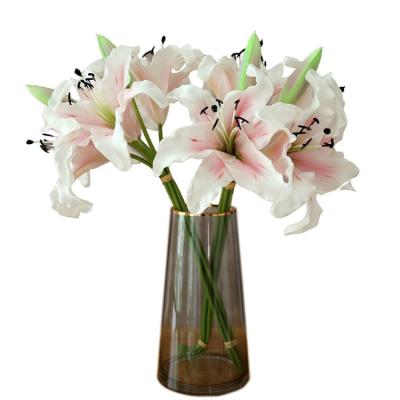 China Morden Lily Flower Bouquet PU Artificial Flowers Fancy Wedding for sale