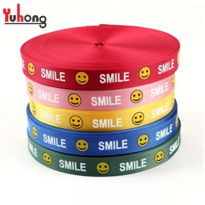 China High Tenacity Smile Face Design Custom 1 Inch Polyester Strap Nylon Webbing for sale