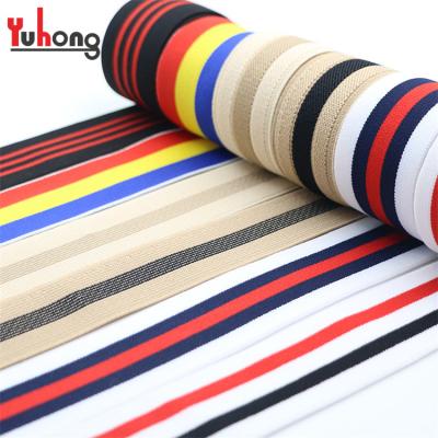 China High Tenacity Striped Colored White Blue Red Colored Stretch Rainbow Cotton Band Elastic Webbing for sale