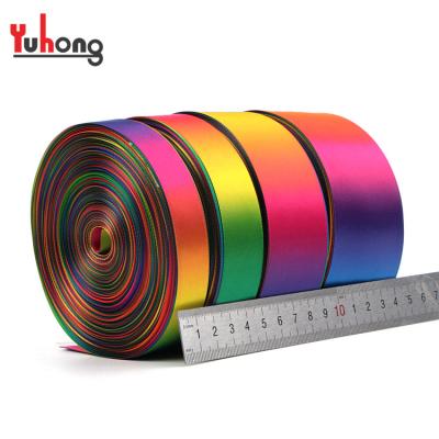 China High Tenacity 9 Millimeter DIY Heat Transfer Polyester Texture Yarn Rainbow Riband Silk Ribbon Webbing For Gift for sale