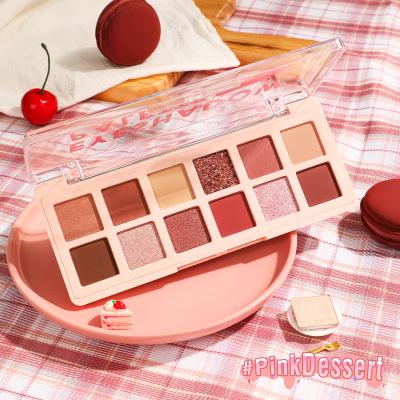 China Wholesale #PinkDessert Pink Dessert 12 Shades Eyeshadow Palette Waterproof PINKFLASH Fine and Smooth to Dust Waterproof Eyeshadow for sale