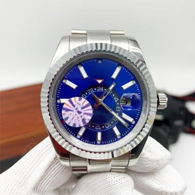 China 24 Hour Automatic Rotating Blue Bezel Silver Case Oyster Dial Date Mechanical Watch for sale