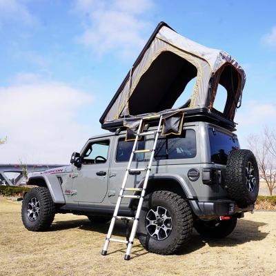 China Camouflage/Field Shell Rooftop Tent Outdoor Camping SUV Car Aluminum Hard Waterproof Roof Top Triangle Tent for sale