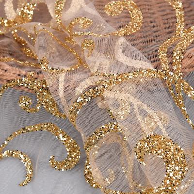 China Luxury Mesh Wedding Anti-Static Glitter Fabric Glitter Gold Glitter Fabric For Glamorous Dress Gowns for sale