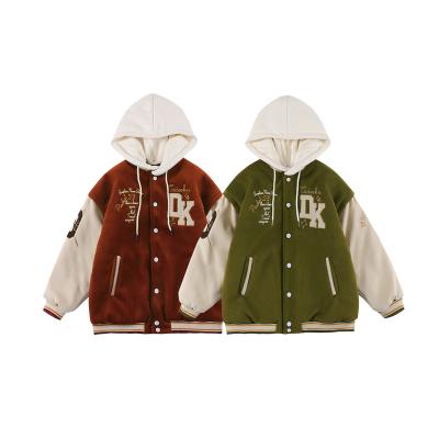 China New Spring Others Men's Hip Hop Hooded Tracksuit Casual Jacket Baseball Streetwear Patch Embroidery Chenille Uniforms for sale