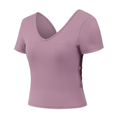 China 2021 Running Breathable Yoga Tops T-shirt Yoga Suit Sports Women Top Open Navel Short Sleeve Fitness for sale