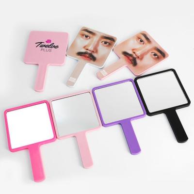 China Fashion Personalized Gifts Customized Logo Printing Hand Mirror Mini Pink Black Smart Makeup Mirror for sale