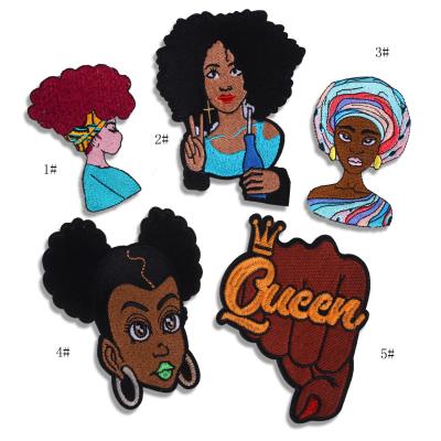 China Other Embroidery Cloth Fabric Girl Embroidery Patches Custom African Cartoon Embroidered Patch for sale