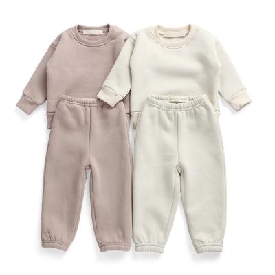 China 2021 New Breathable Baby Clothes High Quality Unisex Comfortable Sports Suit Solid Color Fleece Baby Kids Winter Clothing Set Two-Piece Tracksuit for sale