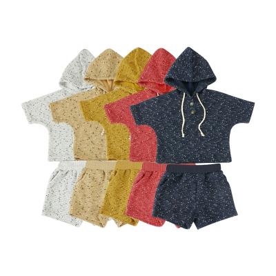 China Wholesale New Arrival 5 Colors Casual Spot Waffle Cloth Girl Hoodie Clothes Set 2pcs For Kids for sale