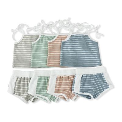 China Factory Casual Design Popular Terry Towel Kid Girls Summer Stripe Baby Dress Set for sale