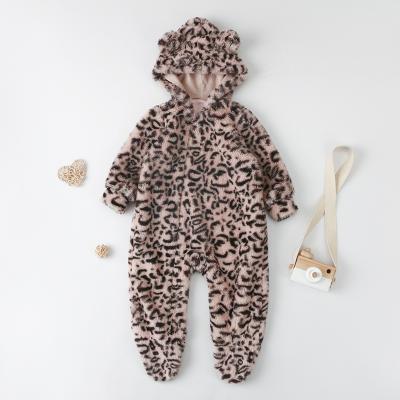 China Fashion new style winter QUICK DRY cotton fabric leopard print hoodie baby warm thick overalls lovely for sale