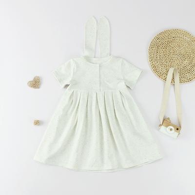 China Breathable Short Sleeve Baby Dress Summer Ruffles Dress Short Sleeve Dot Design Cotton Kids Clothes With Rabbit Ears for sale