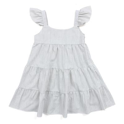 China Baby Breathable Clothes Solid Sleeve Puff Dresses Ruffle Baby Kids Clothes Girl Canvas Dress for sale