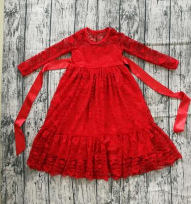 China New Breathable Simple Baby Clothing Long Sleeved Girls Lace Up Long Dress Gown Design for sale