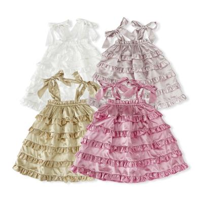 China Anti-wrinkle Fashion Summer Baby Kid Girls Custom Cute Suspender Ruffles Layered Dresses for sale